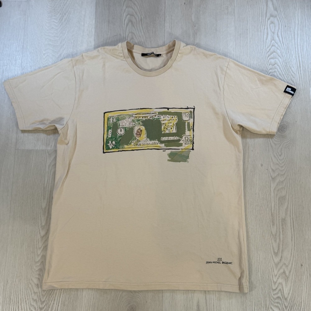 New Rome Pays Off Shirt Beige Short Sleeve T Shirt Jean Michel Basquiat Sz XL